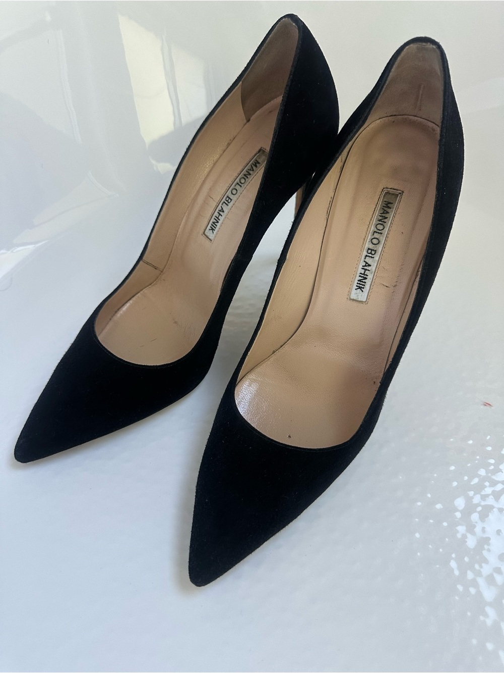 Manolo Blahnik Black Suede Pointed Pumps